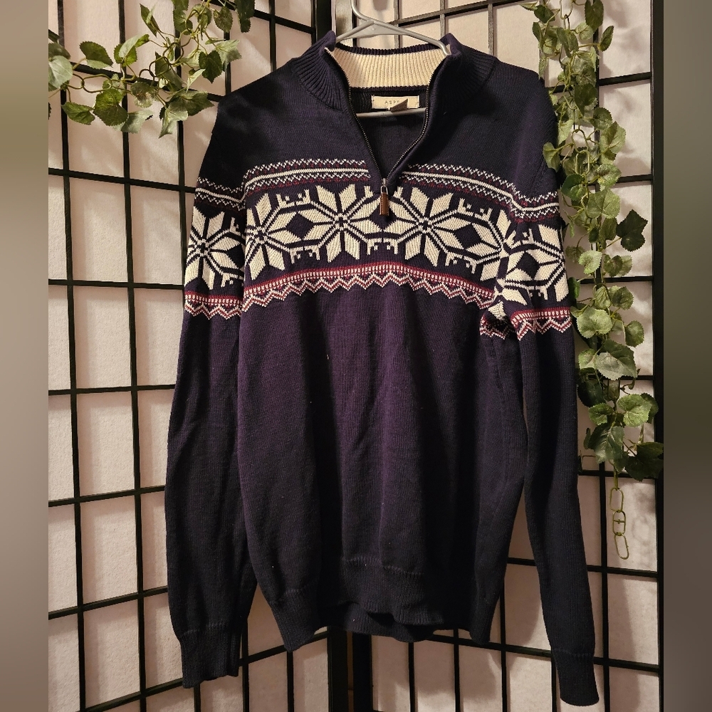 Aspen Navy Fair Isle quarter zip sweater‎ Size Large
